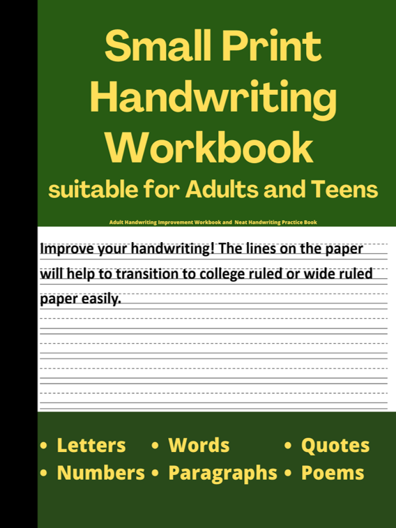 Small Handwriting Workbook for adults and teens