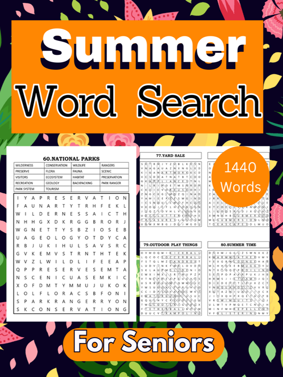 Big font Summer Word Search for Seniors