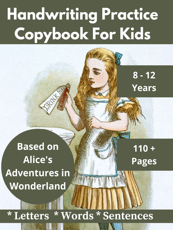 Handwriting Practice copybook for Kids Alice's adventure in wonderland